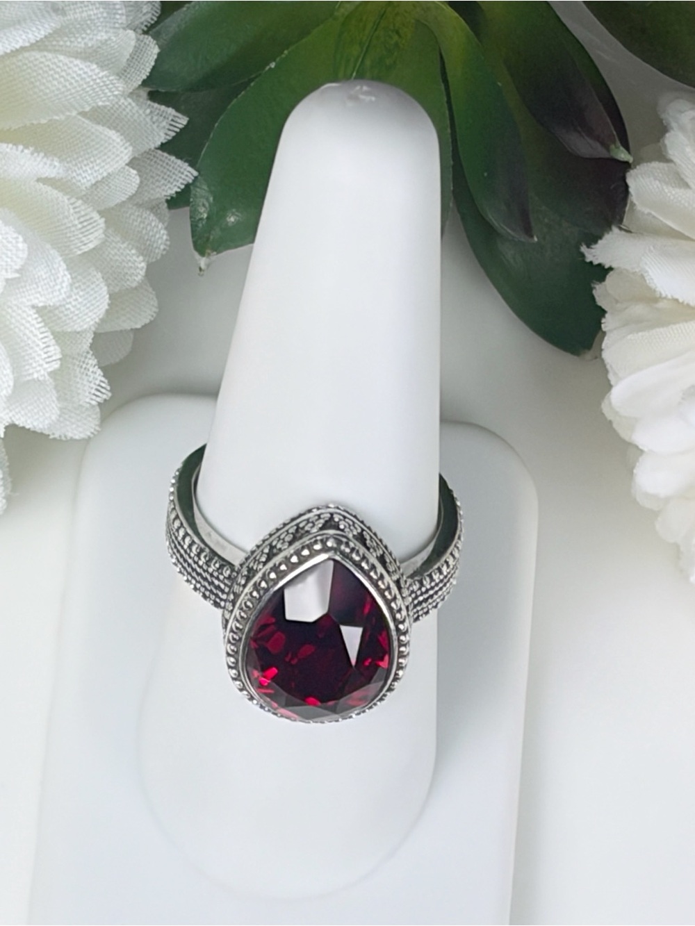 Vintage Sterling Silver 925 Red Garnet Ring Size 7 3/4 7.75 - Picture 4 of 10